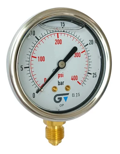 MANOMETRO VERTICAL CAIXA INOX 63MM C/GLICERINA ROSCA BSP 1/4 0 A 25 BAR