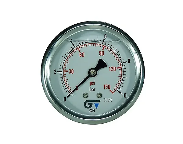MANOMETRO HORIZONTAL CAIXA INOX 63MM C/GLICERINA ROSCA BSP 1/4 0 A 10 BAR
