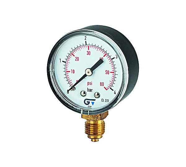 MANOMETRO VERTICAL CAIXA ABS 53MM S/GLICERINA ROSCA BSP 1/4 0 A 4 BAR