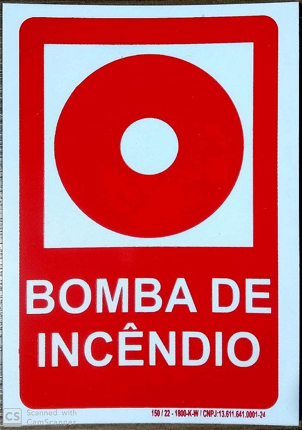 PLACA INDICATIVA DE BOTOEIRA DE BOMBA DE INCÊNDIO (VERMELHA)