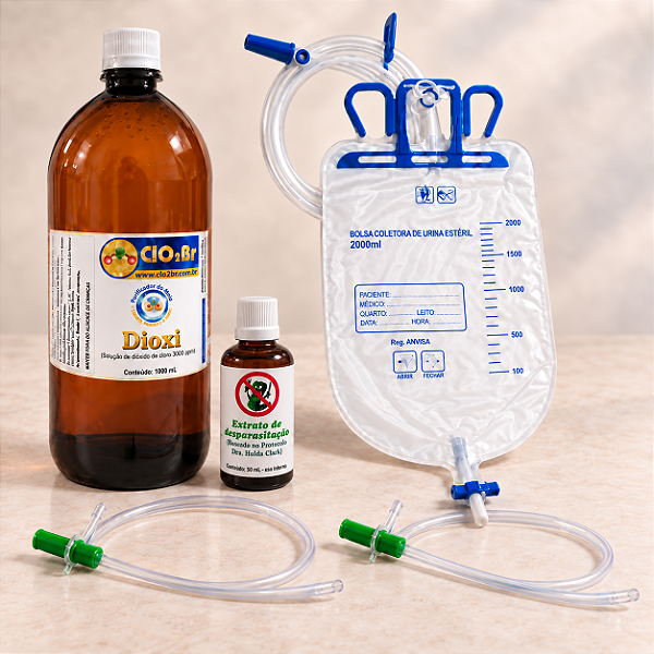 Kit Enema Completo — Dioxi 3.000 ppm 1 L em PET + extrato + bolsa + 2 sondas