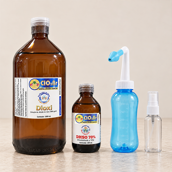 Combo Limpeza Nasal — Dioxi 3.000 ppm 1 L em VIDRO + DMSO 70% 100 mL + frasco nasal