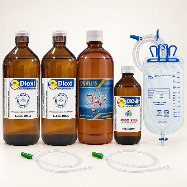 Combo Super — 2 Dioxi 3.000 ppm 1 L em VIDRO + Ormus 1 L + DMSO 70% 250 mL + bolsa e 2 sondas