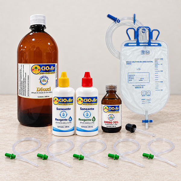 Combo Dioxi 1 L PET + DMSO 70% 100mL + Kit Saneante 100mL plást. + Bolsa + 5 sondas