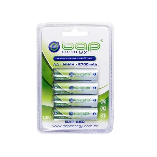 Pilha BAP-650 C/ 4 pilhas AA/Recarregável/2700MAH BAP ENERGY