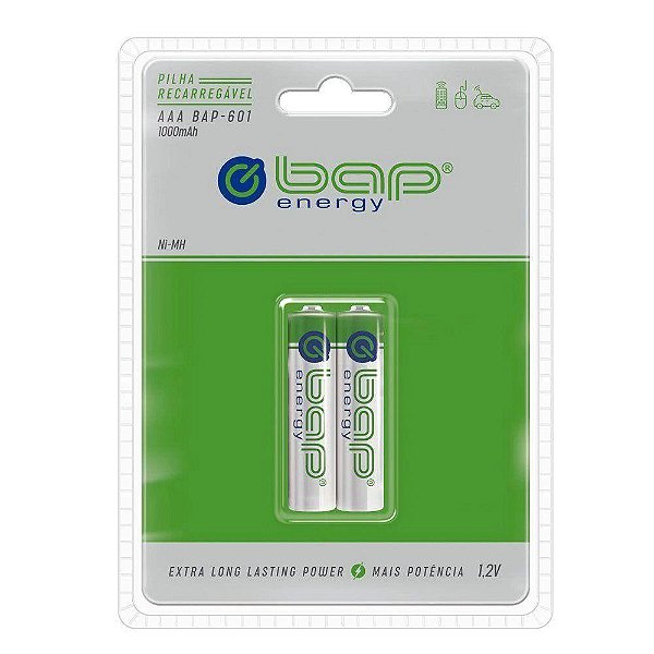 Pilha BAP-601 AAA/Recarregável/1000MAH C/2 pilhas BAP ENERGY