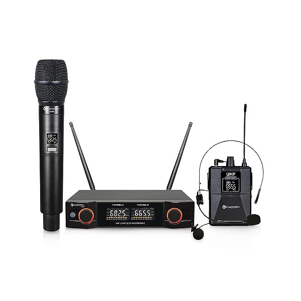 Sistema de Microfone sem fio Duplo K-402C Mão HeadSet KADOSH
