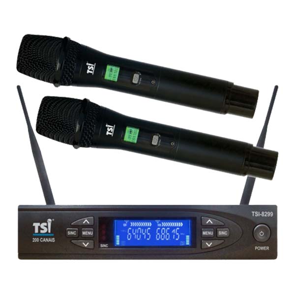 Sistema Microfone sem Fio Duplo de Mão 8299-UHF - TSI