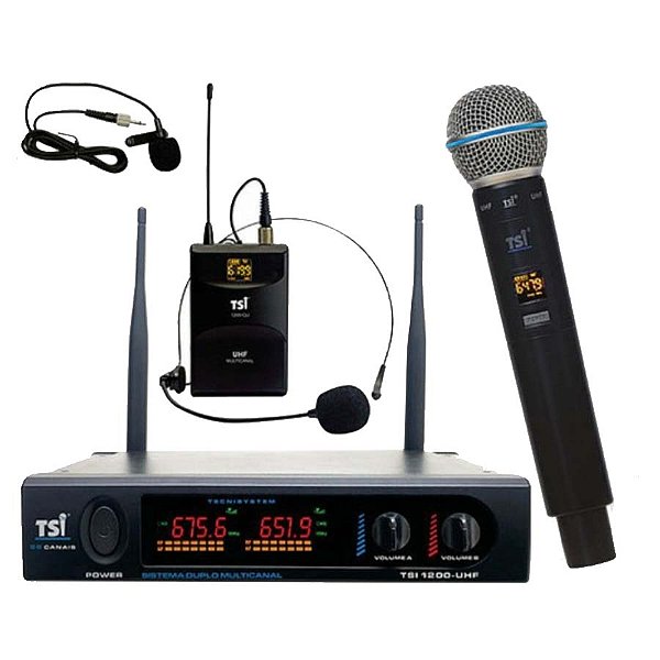 Sistema de Microfone sem Fio Duplo TSI-1200 CLI UHF - TSI