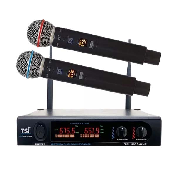 Sistema Microfone Sem Fio Digital Duplo TSI-1200 UHF - TSI