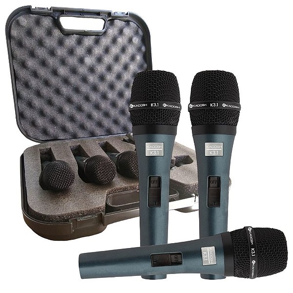 Kit Microfone Dinâmico Vocal com Fio Kadosh K-3.1 (3 peças )