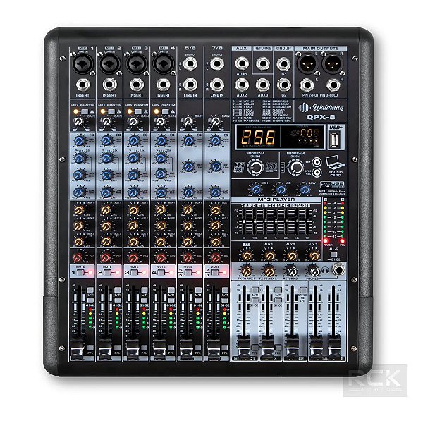 Mesa de Som Waldman QPX-8 — 8 Canais, USB 48 kHz, Bluetooth, DSP 32-bit 256 Presets