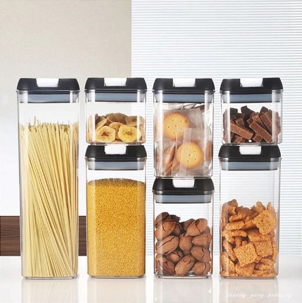 Kit 7 Potes Herméticos Mantimentos Quadrado Cozinha Tampa