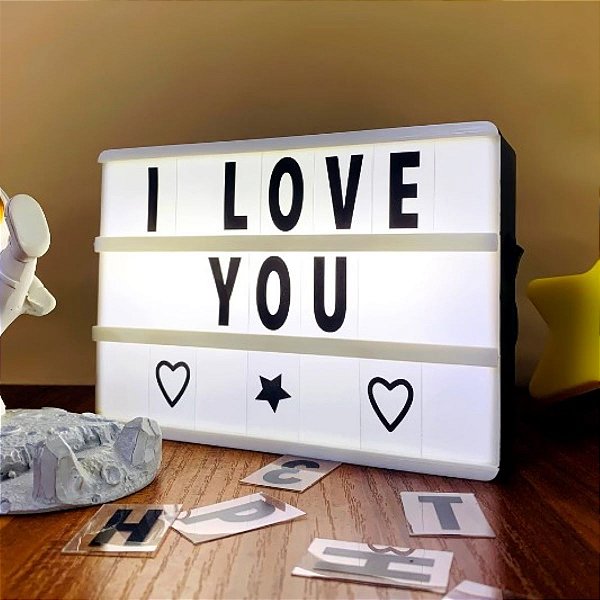 Luminária Led Cinema Light Box Letreiro A4 + 96 Letras Usb