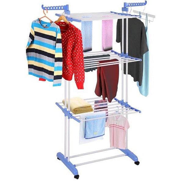 Varal Torre 3 Andar Inox Dobrável Compacto Com Rodinha