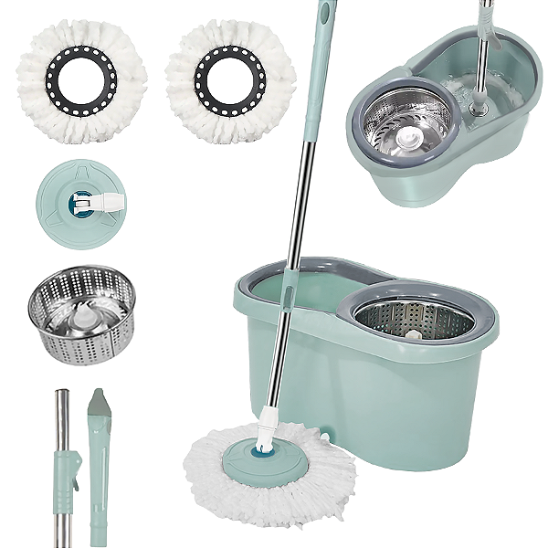 Mop Giratório 8l Rodinhas Esfregão 130cm Cesto Inox C/ Refil