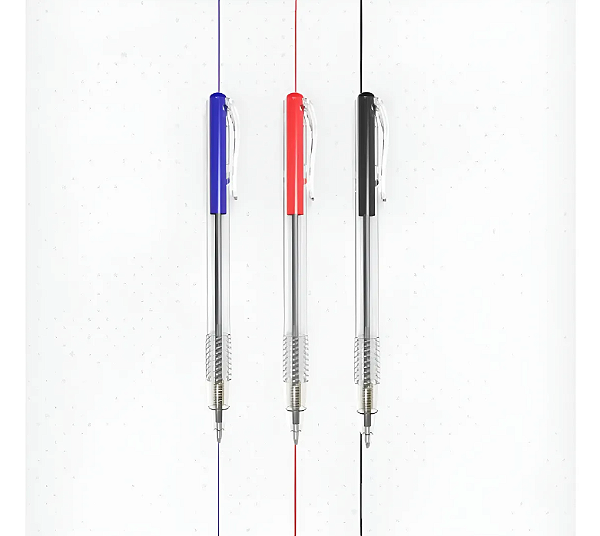 Kit 3 Canetas Esferográficas Clic 1.00 Mm- Newpen Branco Az/pt/vm