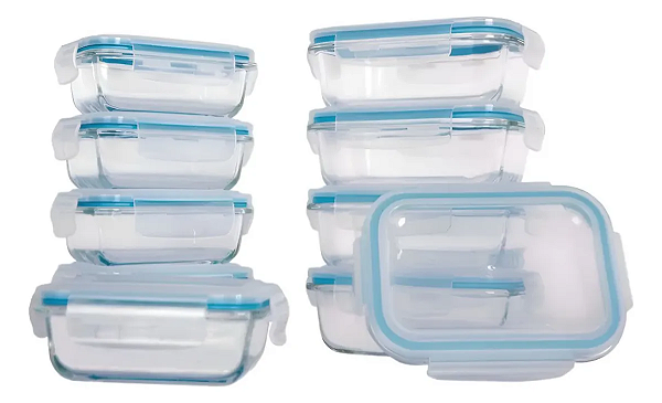 Conjunto 10 Potes De Vidro Herméticos Member's Mark Azul-celeste