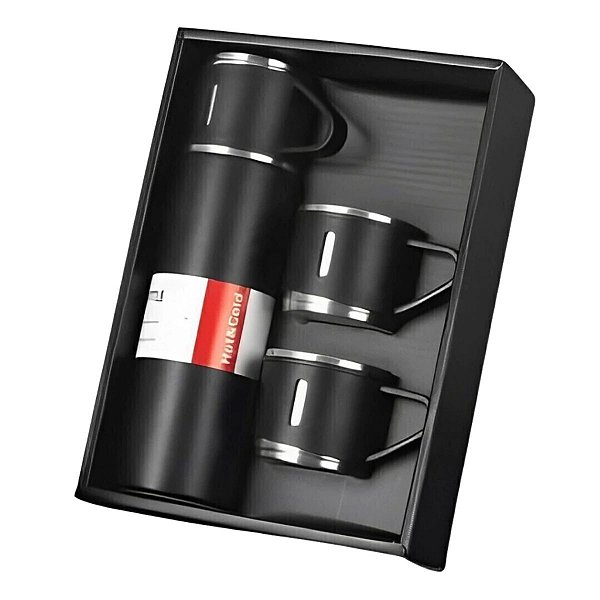 Kit Garrafa Térmica Inox 3 Canecas Quente Frio Café Chá Água