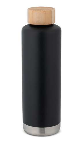 Garrafa Térmica Squeeze De Aço Inox Tampa Bambu 500ml Preto