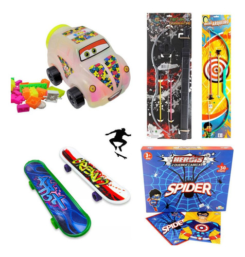 Kit 5 Brinquedos Infantil Skate Blocos Quebra-cabeça Arco