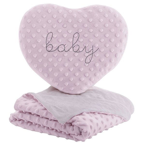 Edredom Baby Jolitex Relevo Com Almofada Coração Rosa