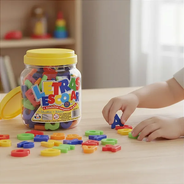 Jogos Didaticos Letras Alfabetos Potes 156 Peças Pica Pau