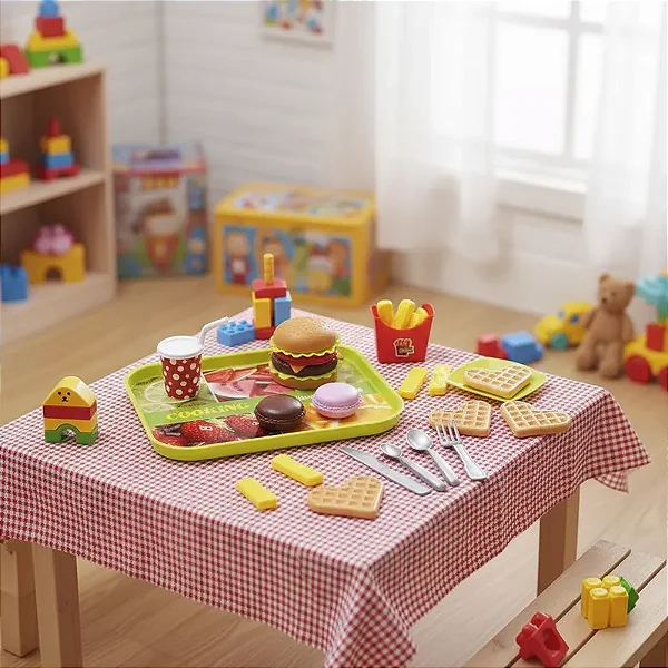 Brinquedo Comidinha Lanche Hambúrguer E Complementos Bandeja