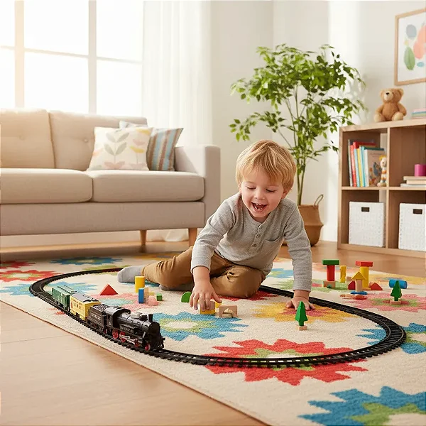 Trem Brinquedo Trenzinho Pista Locomotiva Luz Som Luz 17 Peças