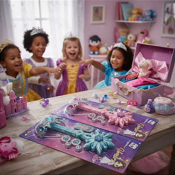 Brinquedo Varinha Mágica Com Luz Som Coroa Princesa Do Gelo