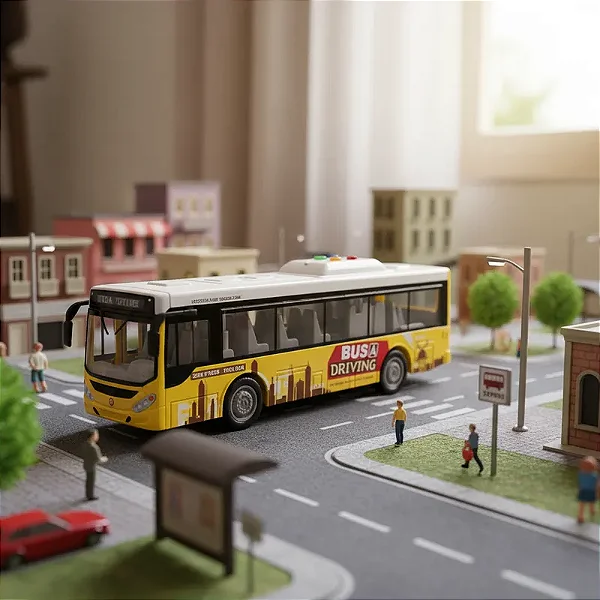 Brinquedo Onibus City Driver Fricção C/ Luz E Som Amarelo