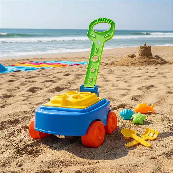 Carrinho Mileva De Puxar Com Pá Rastelo Infantil Encaixe Cardoso Toys