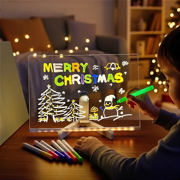 Quadro Mágico Luminária Led 3D Canetas Coloridas A4 20x30cm