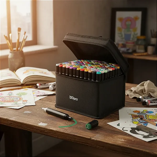 Estojo Canetinhas Escolar Touch Ponta Dupla 120 Cores Bolsa