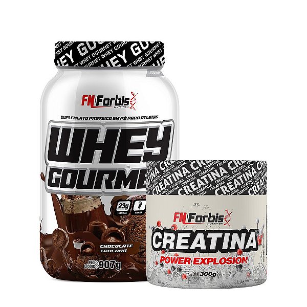 Kit Whey Protein Gourmet Pote 907g + Creatina Power Explosion Sem Sabor 300g - FN Forbis Nutrition