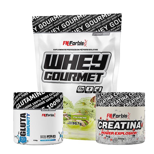 Kit Whey Protein Gourmet Refil + Creatina 300g + Gluta Immunity 150g - FN Forbis