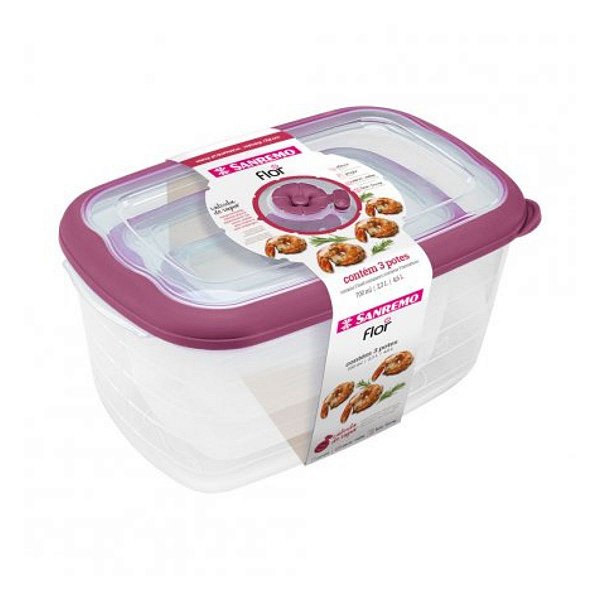 Conjunto 3 Potes Herméticos Com Válvula Vapor Sanremo flor
