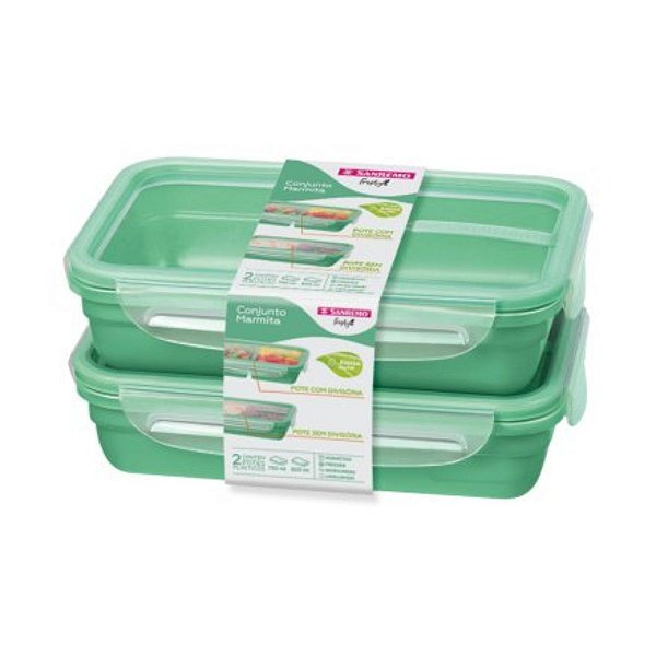 Conjunto Kit 2 Potes Marmita Verde Menta Hermético 730/820ml