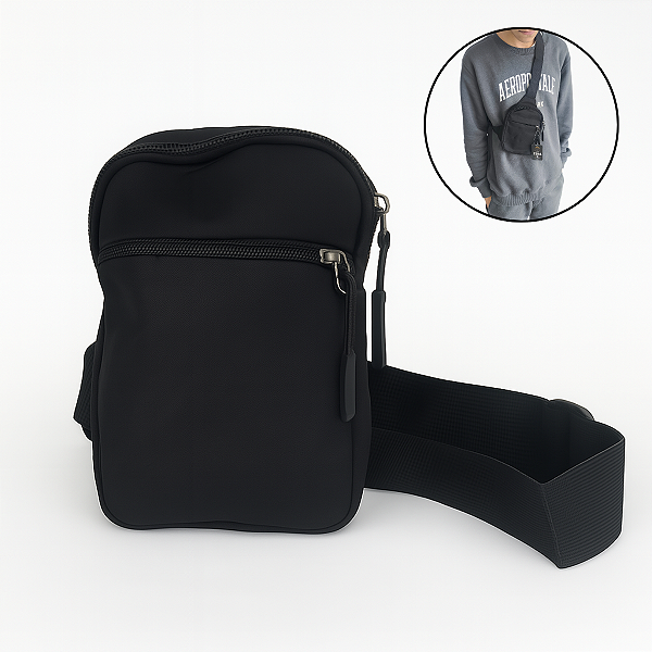 Bolsa Shoulder Bag Preta 2 Bolsos Resistente Impermeável