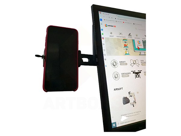 Suporte de Celular Preto p/ Monitor Notebook Tela Smartphone