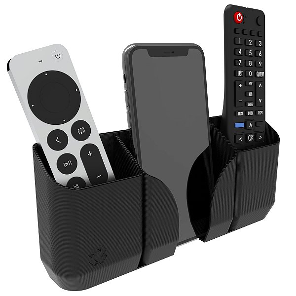 Suporte Parede Preto Triplo p/ Controle Remoto e Celular