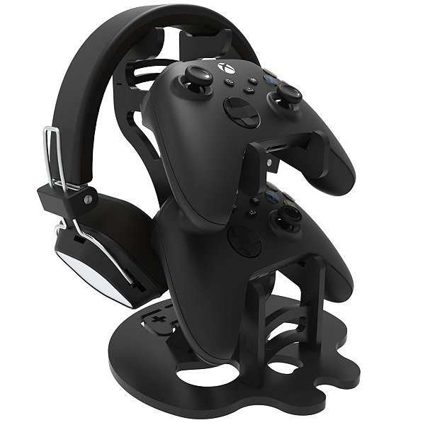 Suporte Mesa MDF Preto p/ 2 Gamepads e 1 Headset Xbox/PS5