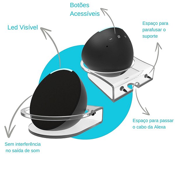 Suporte Acrílico Alexa Echo Dot 4ª/5ª Geração e Echo Pop