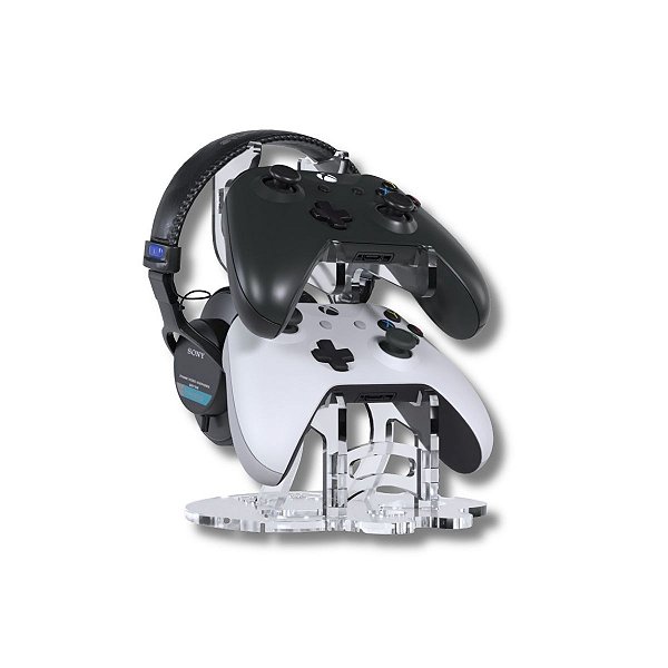 Suporte De Mesa Para 2 Gamepad E Um Headset Transparente Compatível Com Controles Do Xbox E Do Ps5
