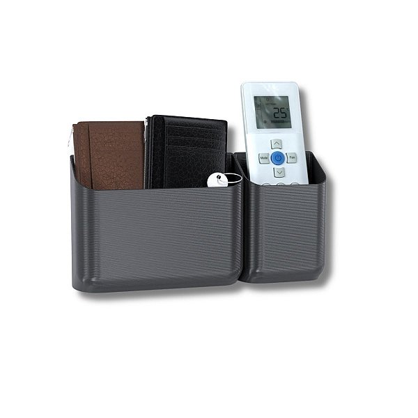 Kit Suporte De Parede Preto Porta Controle Tv Ar E Carteira Chaves