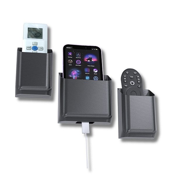 Kit 2 Suporte Parede Preto Porta Controle Ar E Suporte P/ Celular