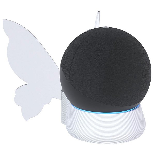 Suporte Base Branco De Mesa Com Asas Transparente Compatível Alexa Echo Dot 4 e 5