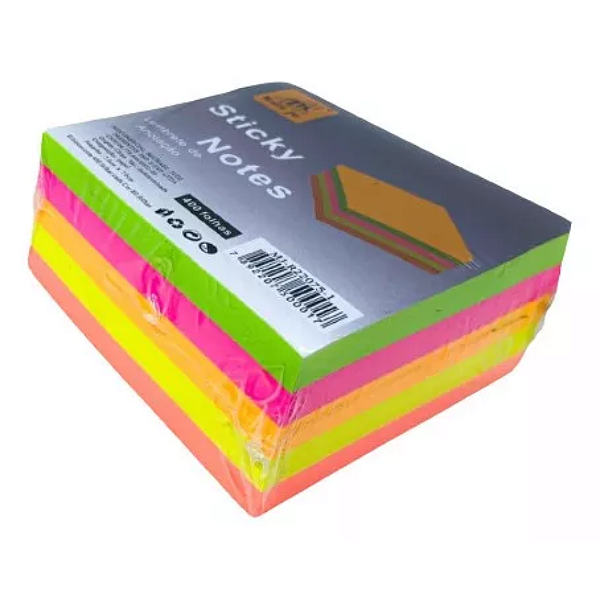 Bloco Adesivo 76x76mm 400 Folhas Neon | Sticky Notes Coloridos para Recados, Lembretes e Escritório