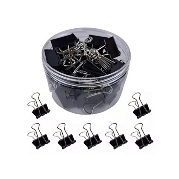 Binder Clip Preto 15mm Pote C/60