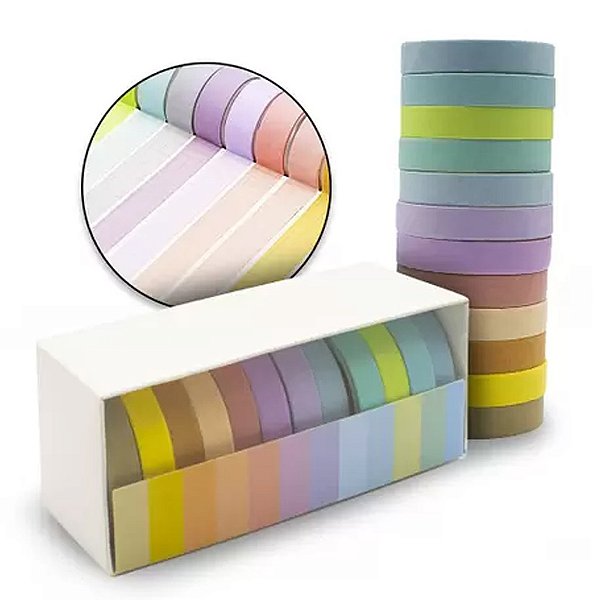 Fita Washi Tape 0.7mm Fininha Tons Pastéis C/12